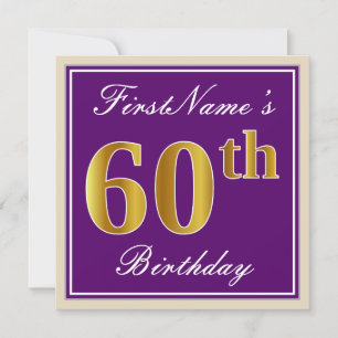 Elegant, Purple, Faux Gold 60th Birthday + Name Invitation
