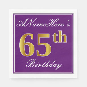 Elegant Purple, Faux Gold 65th Birthday + Name Napkin