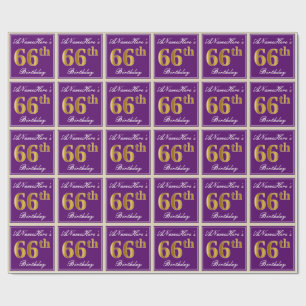 Elegant, Purple, Faux Gold 66th Birthday + Name Wrapping Paper