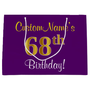 Elegant, Purple, Faux Gold 68th Birthday + Name Large Gift Bag