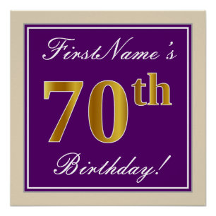 Elegant, Purple, Faux Gold 70th Birthday + Name Poster