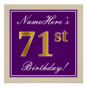Elegant, Purple, Faux Gold 71st Birthday + Name Poster