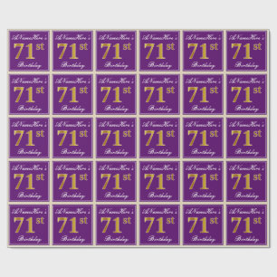 Elegant, Purple, Faux Gold 71st Birthday + Name Wrapping Paper