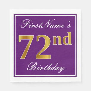 Elegant Purple, Faux Gold 72nd Birthday + Name Napkin