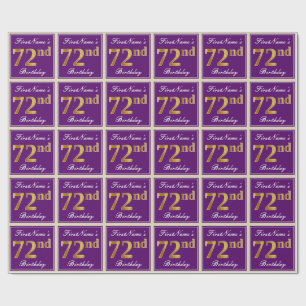Elegant, Purple, Faux Gold 72nd Birthday + Name Wrapping Paper