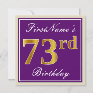 Elegant, Purple, Faux Gold 73rd Birthday + Name Invitation