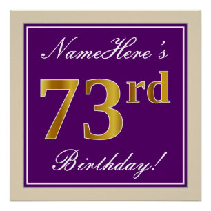Elegant, Purple, Faux Gold 73rd Birthday + Name Poster