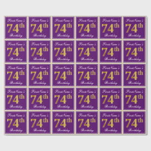 Elegant, Purple, Faux Gold 74th Birthday + Name Wrapping Paper