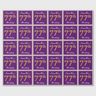 Elegant, Purple, Faux Gold 77th Birthday + Name Wrapping Paper