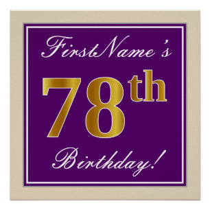 Elegant, Purple, Faux Gold 78th Birthday + Name Poster