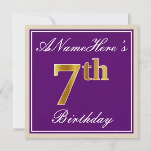 Elegant, Purple, Faux Gold 7th Birthday + Name Invitation