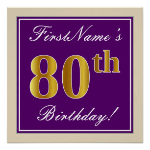 Elegant, Purple, Faux Gold 80th Birthday + Name Poster