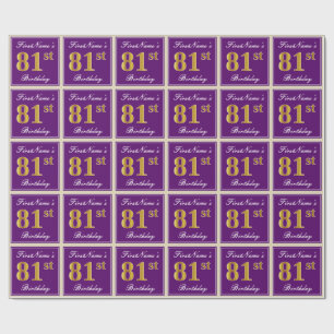 Elegant, Purple, Faux Gold 81st Birthday + Name Wrapping Paper