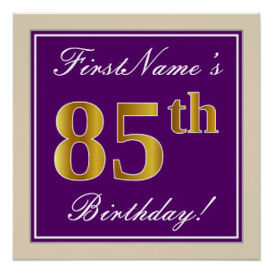 Elegant, Purple, Faux Gold 85th Birthday + Name Poster