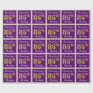 Elegant, Purple, Faux Gold 86th Birthday + Name Wrapping Paper