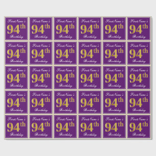 Elegant, Purple, Faux Gold 94th Birthday + Name Wrapping Paper