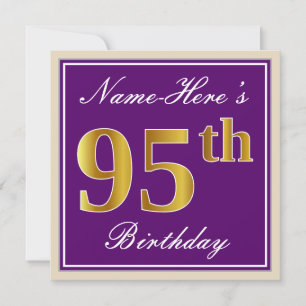 Elegant, Purple, Faux Gold 95th Birthday + Name Invitation