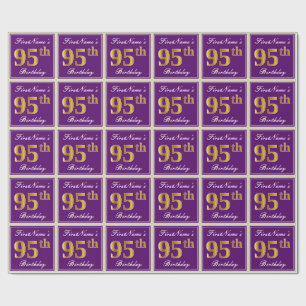 Elegant, Purple, Faux Gold 95th Birthday + Name Wrapping Paper