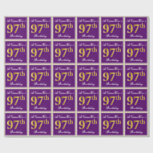 Elegant, Purple, Faux Gold 97th Birthday + Name Wrapping Paper