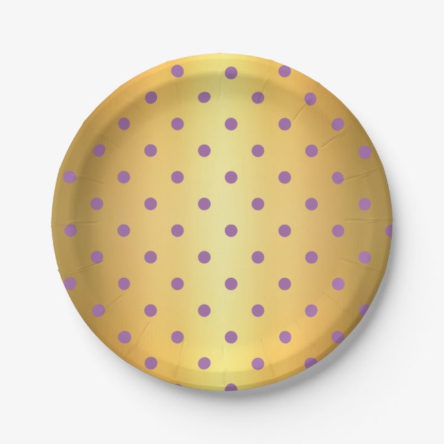 elegant purple faux gold polka dots paper plate (Front)