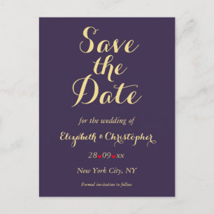 Elegant Purple Faux Gold Wedding Save the Date Postcard