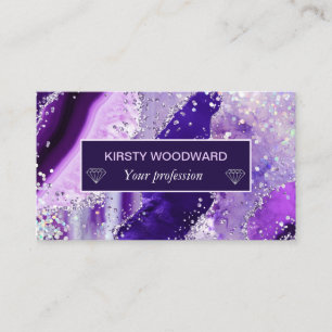 Elegant Purple Faux Holo Glitter Agate Business Card