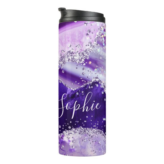 Elegant Purple Faux Holo Glitter Agate Thermal Tumbler (Rotated Right)