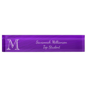 Elegant Purple Faux Metal Monogram Student Nameplate