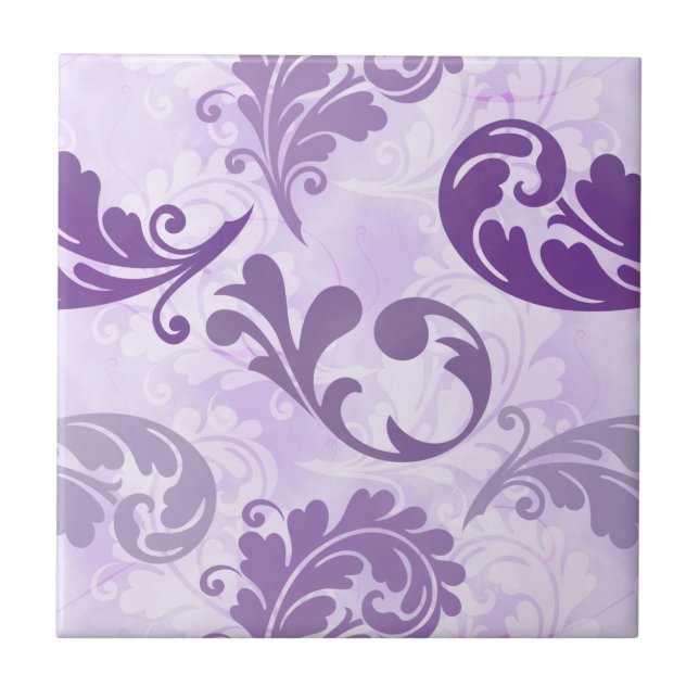 Elegant Purple Feathers Pattern Tile (Front)