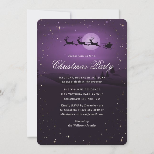Elegant Purple Festive Christmas Party Invitation (Front)