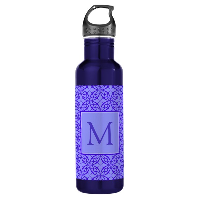 Elegant Purple Filigree Pattern Monogram 710 Ml Water Bottle (Front)