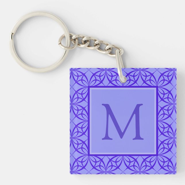 Elegant Purple Filigree Pattern Monogram Key Ring (Front)