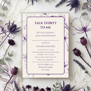 Elegant Purple Fine Art Floral 30th Birthday Invitation