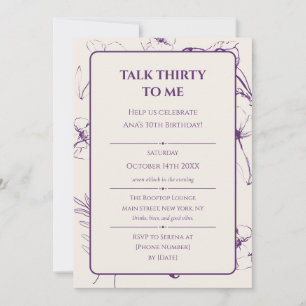 Elegant Purple Fine Art Floral 30th Birthday Invitation