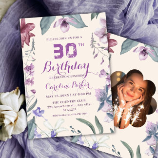 Elegant Purple Floral 30th Birthday Invitation
