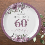 Elegant Purple Floral 60th Birthday Paper Plate<br><div class="desc">Elegant Purple Floral 60th Birthday Paper Plates. Matching items are available.</div>