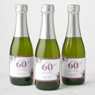 Elegant Purple Floral 60th Birthday Sparkling Wine Label