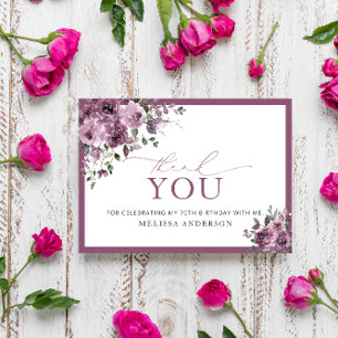 Elegant Purple Floral 70th Birthday Thank You Card