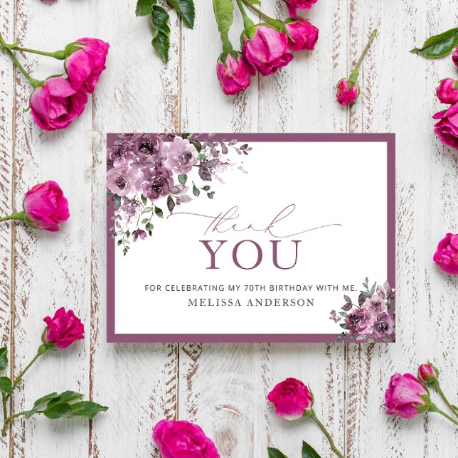 Elegant Purple Floral 70th Birthday Thank You Card (Creator Uploaded)
