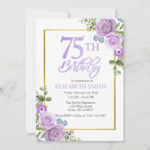 Elegant Purple Floral 75th Birthday Invitation