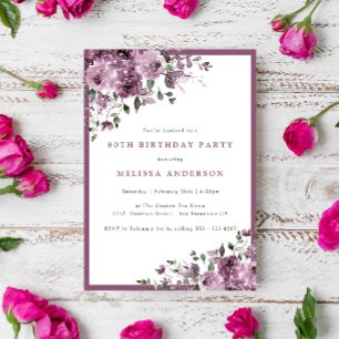 Elegant Purple Floral 80th Birthday Party Invitation