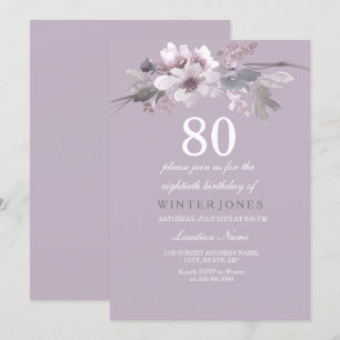 Elegant Purple Floral 80th Birthday Party Invite