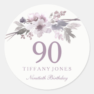 Elegant Purple Floral 90th Birthday Party Classic Round Sticker