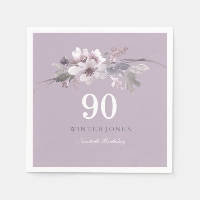 Elegant Purple Floral 90th Birthday Party Napkin (Front)