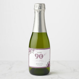Elegant Purple Floral 90th Birthday Sparkling Wine Label