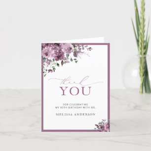 Elegant Purple Floral 90th Birthday Thank You Card
