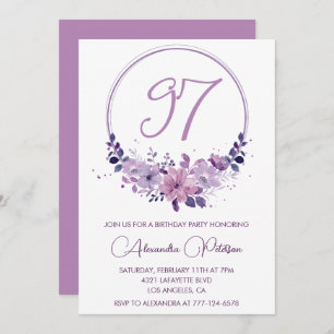 Elegant Purple Floral 97th birthday Invitation