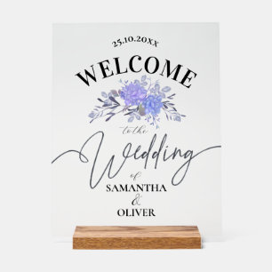Elegant Purple Floral Acrylic Wedding Welcome Sign