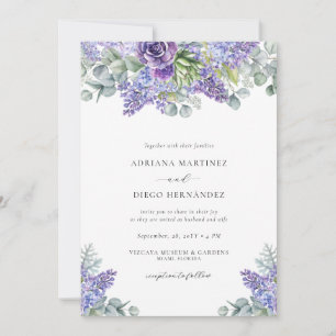 Elegant Purple Floral All-in-one Wedding RSVP Invitation