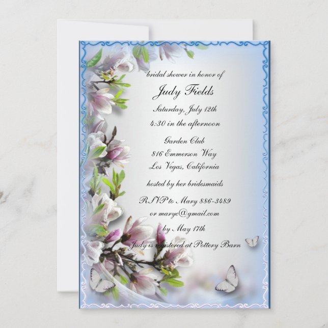 Elegant Purple Floral And Butterfly Bridal Shower Invitation (Front)